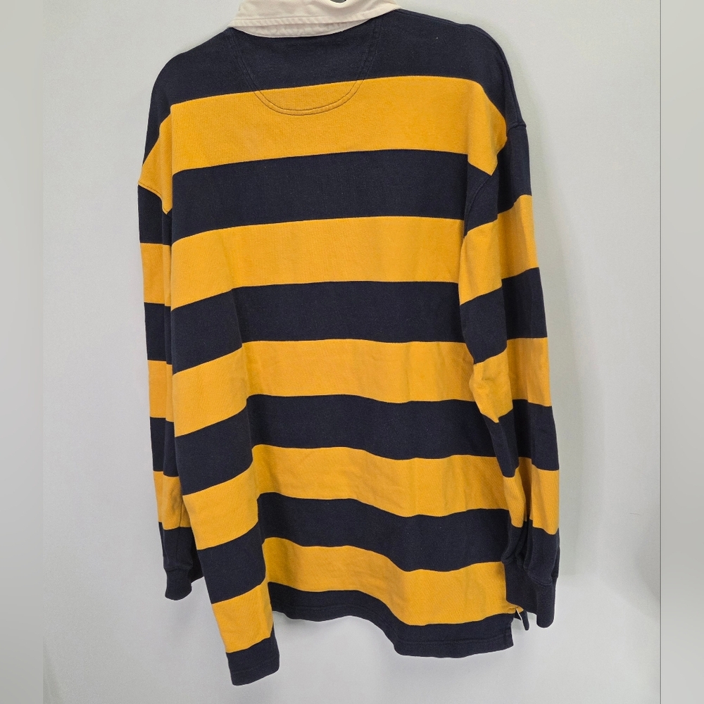 Vintage Y2K John Ashford Rugby Polo Shirt Yellow Blue Striped  Size XL Tall - Picture 2 of 4